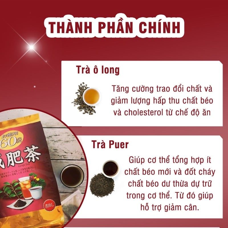 Trà Giảm Mỡ Bụng Genpi ORIHIO Nhật Bản Hỗ Trợ Giảm Béo, Mỡ Bắp Tay và Đùi, Chống Oxy Hoá (Gói 60 Túi Lọc)