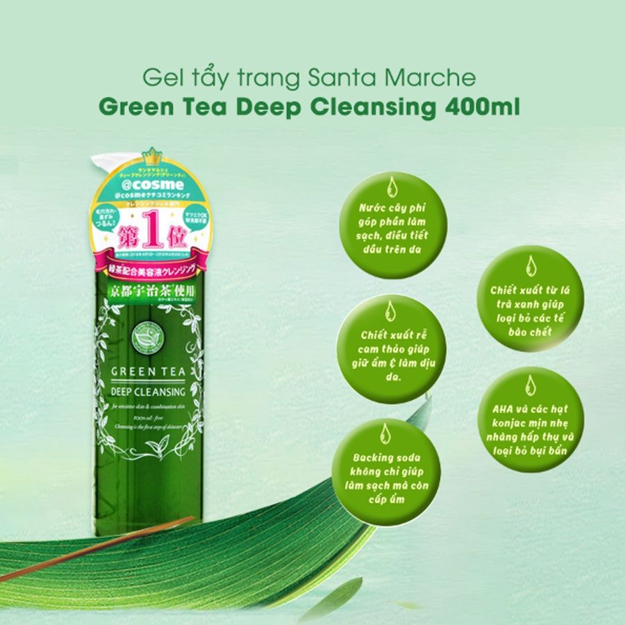 Gel Tẩy Trang Santa Marche Green Tea Deep Cleansing Nhật Bản Lấy Đi Mọi Bụi Bẩn, Dầu Thừa Trên Da 400ML