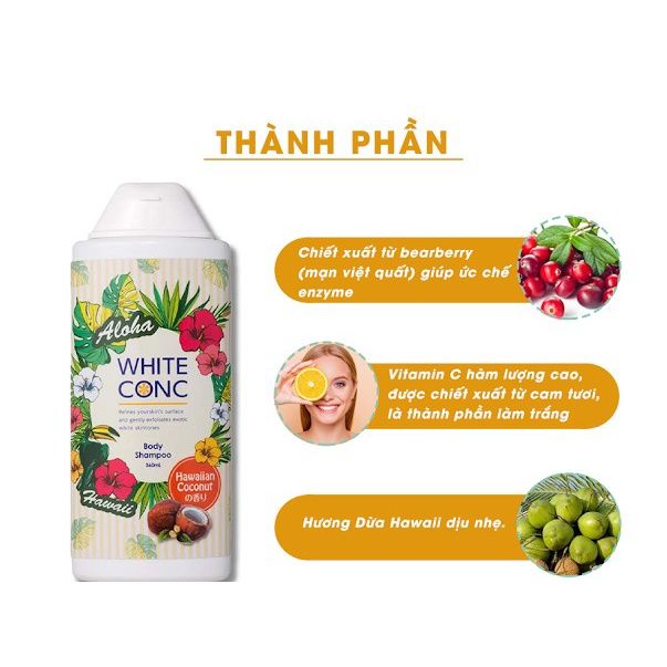 Sữa Tắm Dưỡng Trắng Da White Conc Hương Dừa - 360Ml Nhật Bản