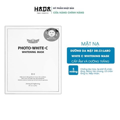Mặt Nạ Dưỡng Trắng, Cấp Ẩm Cao Cấp Dr.Ci:Labo White C Whitening Nhật Bản Dành Cho Loại Da Khô, Da Mụn  (Hộp 5 Miếng)