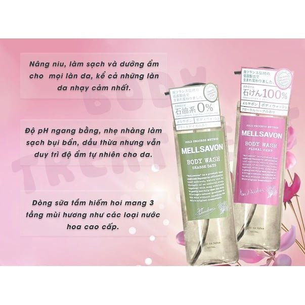 Sữa Tắm Nước Hoa Dưỡng Mềm Mịn Da Mellsavon Nhật Bản- 480ml