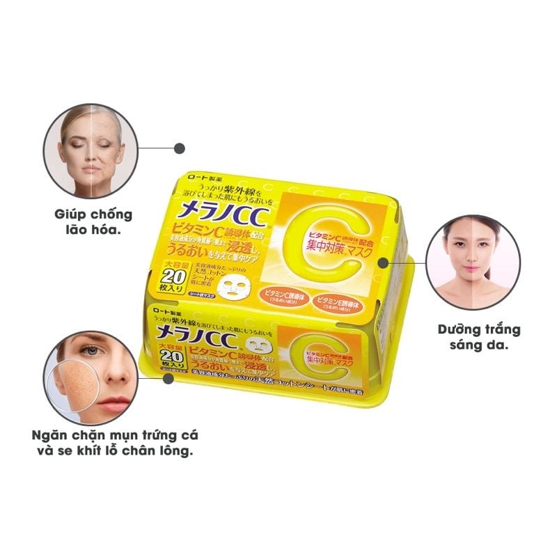 Mặt Nạ Dưỡng Trắng Vitamin C Melano CC Mask 20 Cái