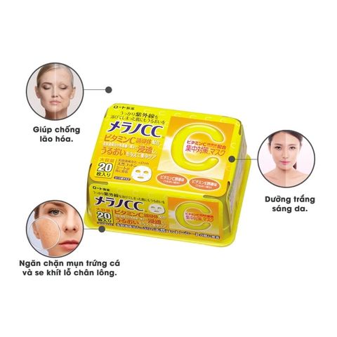 Mặt Nạ Dưỡng Trắng Vitamin C Melano CC Mask 20 Cái