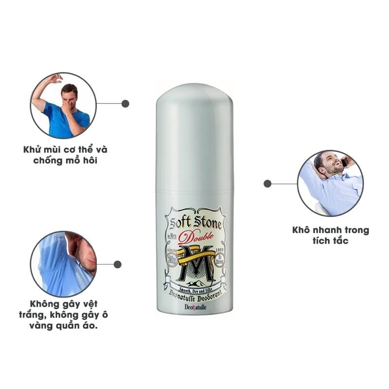 [Lăn Khử Mùi] Đá Khoáng Dạng Sáp Dành Cho Nam Deonatulle Soft Stone Double Non-Menthol For Men 20G