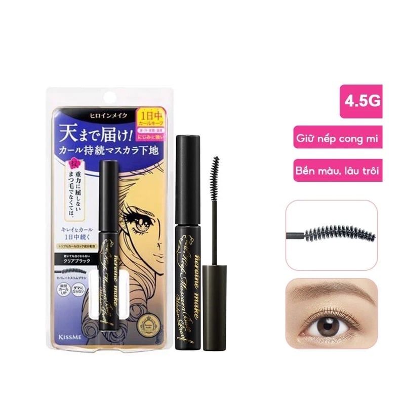 Mascara Kissme Heroine Make Curl Keep Nhật Bản Siêu Bền  Chống Trôi, Nâng Cong, Làm Dày Rậm Mi, Màu Đen 4,5G