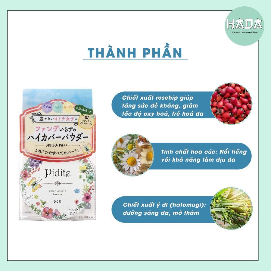 Phấn Phủ  Pidite  SPF 35PA+++ 02 Màu Tự Nhiên Nhật Bản 22G