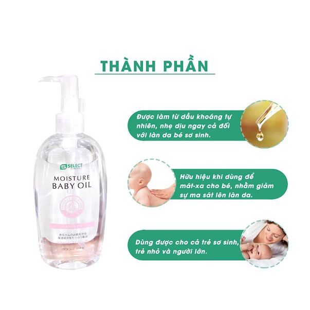 Dầu Dưỡng Massage Cho Bé Và Người Lớn  Baby Oil 300ml Nhật Bản - Cấp Ẩm Sâu, Ngăn Ngừa Khô Da