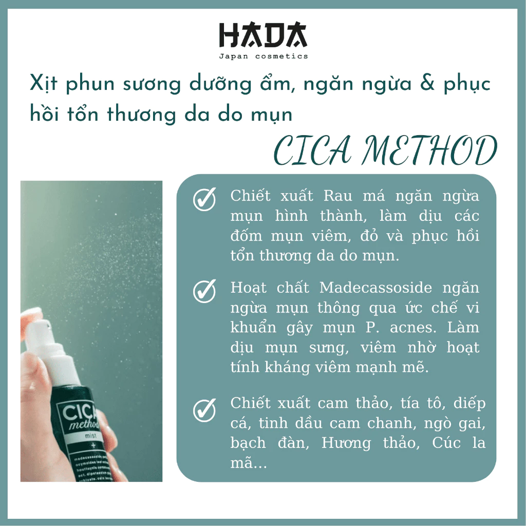Combo chăm sóc toàn diện cho da mụn Cica Method (Kem dưỡng, tinh chất và xịt phun sương)