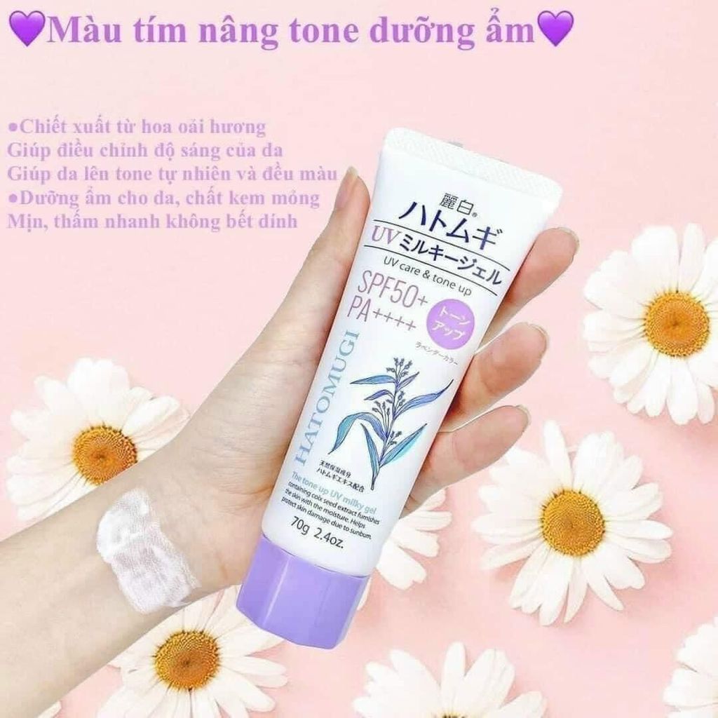 Kem Chống Nắng Hatomugi UV Care & Tone Up Moisturizing SPF50+ PA++++ Nhật Bản Chiết Xuất Hạt Ý Dĩ Dưỡng Trắng Nâng Tone 70 gr