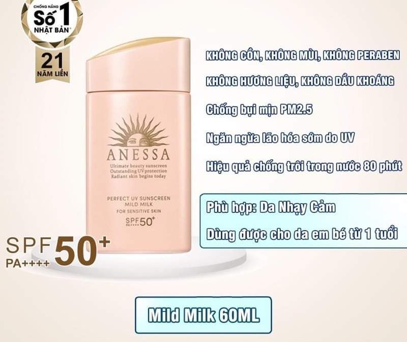 Kem Chống Nắng Dạng Sữa Cho Da Nhạy Cảm Anessa Perfect UV Sunscreen Mild Milk 60ml