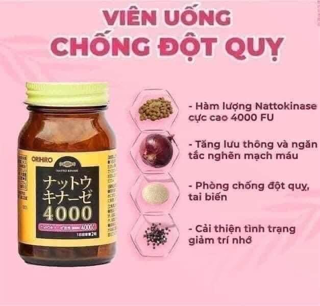 Viên uống chống đột quỵ Nattokinase 4000FU Orihiro 60 viên