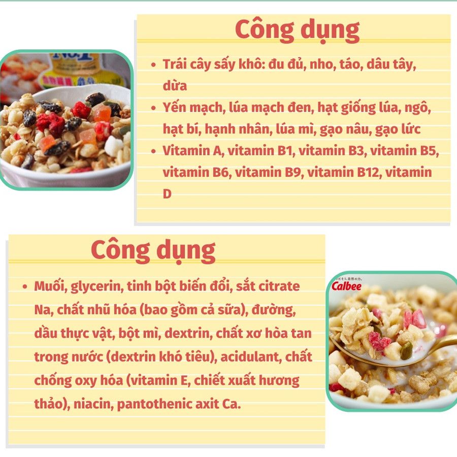 Ngũ cốc trái cây Calbee ít đường 600gr