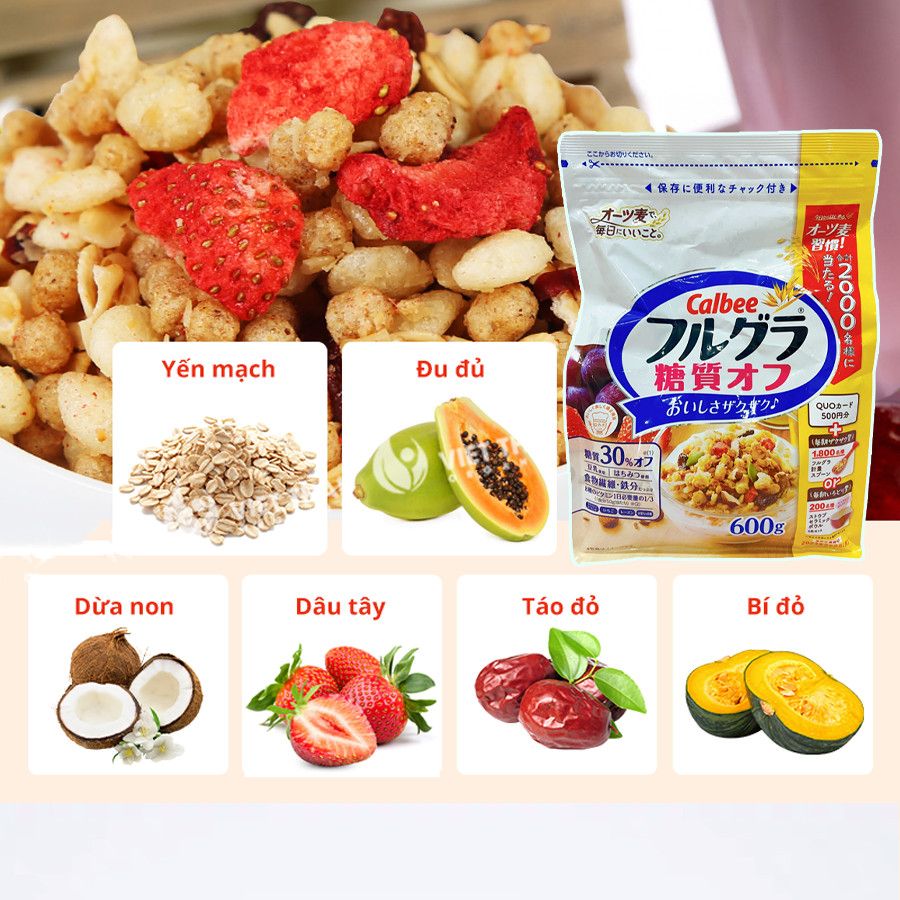 Ngũ cốc trái cây Calbee ít đường 600gr