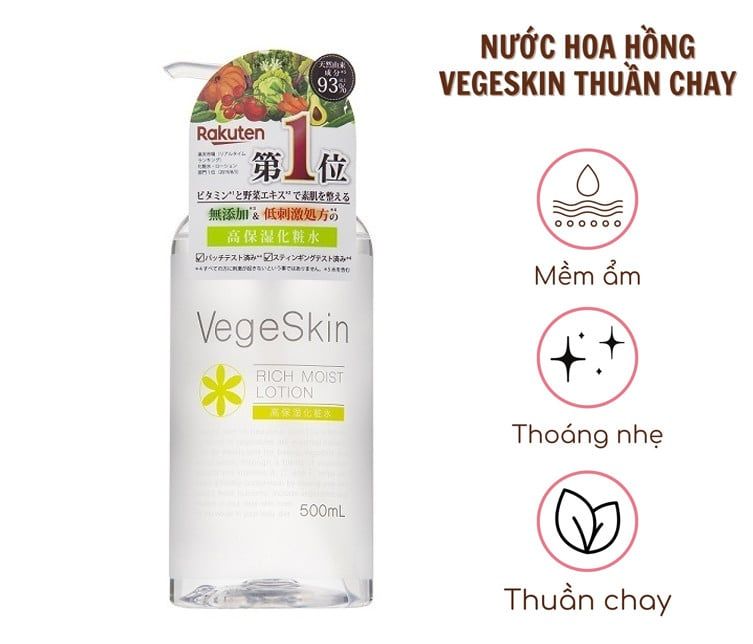 Nước hoa hồng kiêm serum Vegeskin Rich Moist Lotion 500ml thuần chay dưỡng ẩm sâu