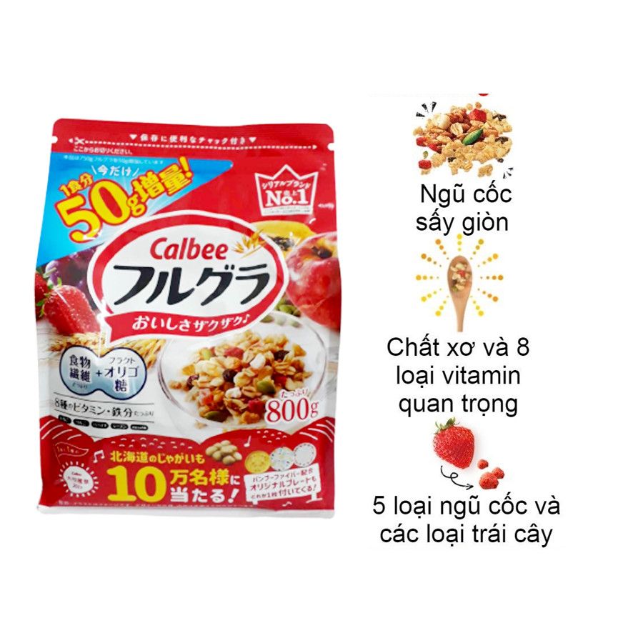 Ngũ cốc sấy khô Calbee đỏ 800g