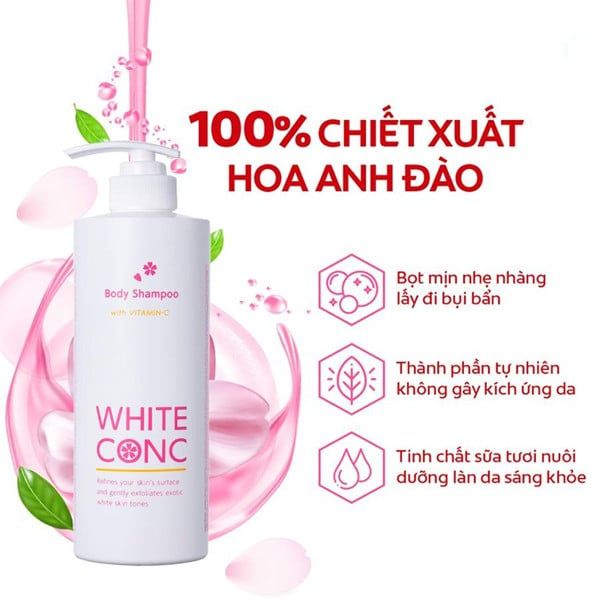 Sữa Tắm Dưỡng Trắng Da Toàn Thân White Conc - Hương Anh Đào 600ml