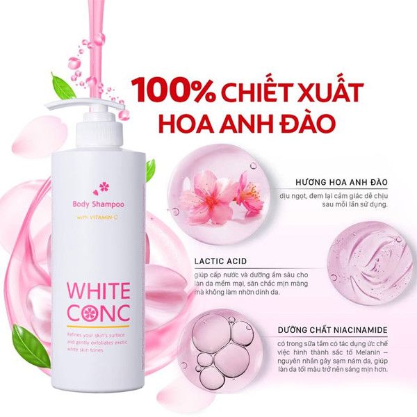 Sữa Tắm Dưỡng Trắng Da Toàn Thân White Conc - Hương Anh Đào 600ml