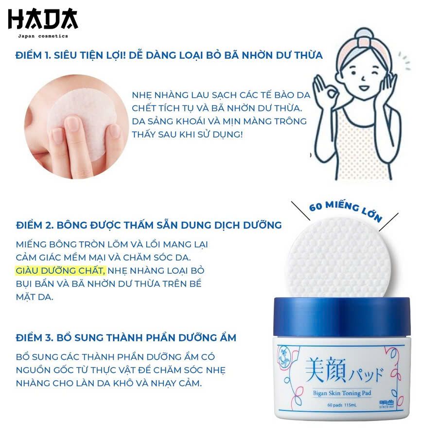 Toner Pad Da Dầu Mụn MEISHOKU Bigan Skin Toning Pad 115ML 60 Miếng
