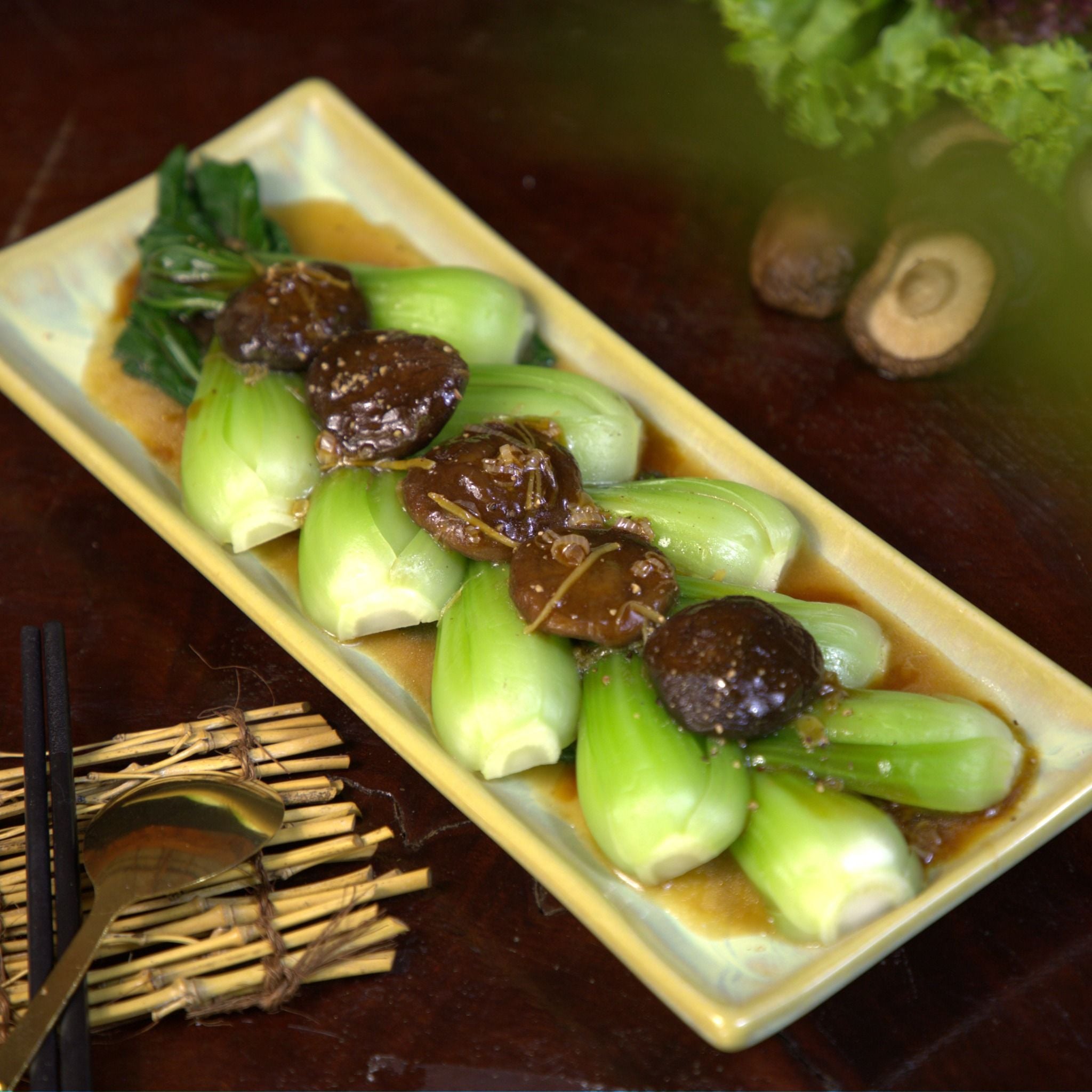  Cải thìa xào nấm đông cô 