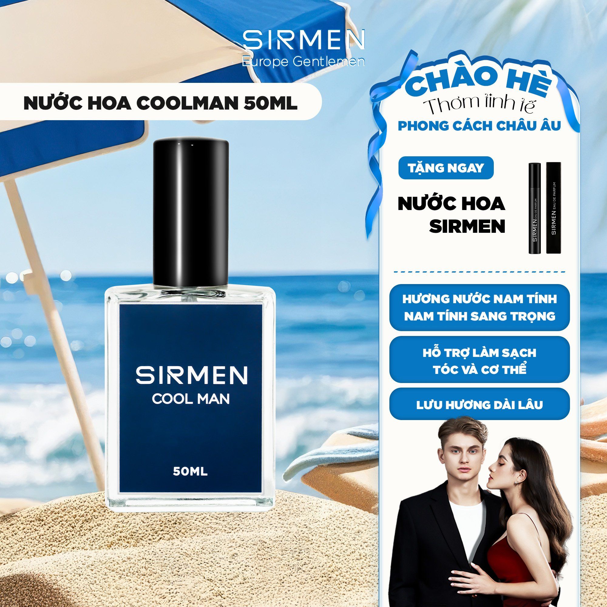  [Chai - 50ml] Nước hoa nam SIRMEN COOL MAN Eau de Parfum cao cấp chai thơm thanh mát, trẻ trung, năng động 