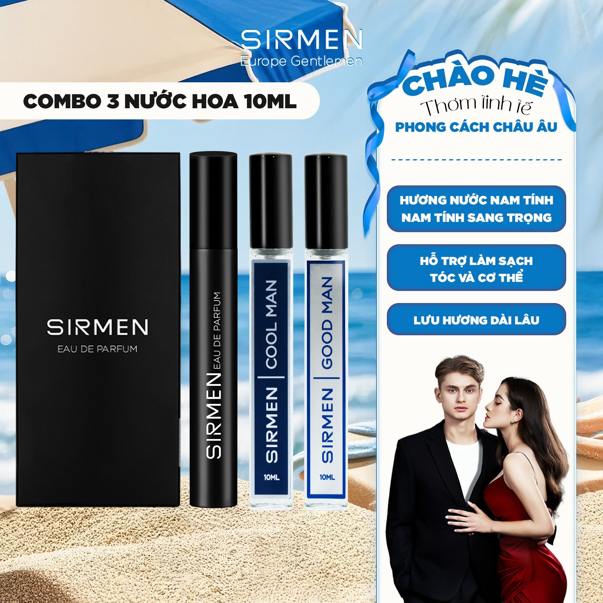  [Combo 3 chai 10ml - 3 mùi] Nước hoa nam SIRMEN Eau de Parfum Europe Gentlemen thơm lịch lãm, trẻ trung, cuốn hút 