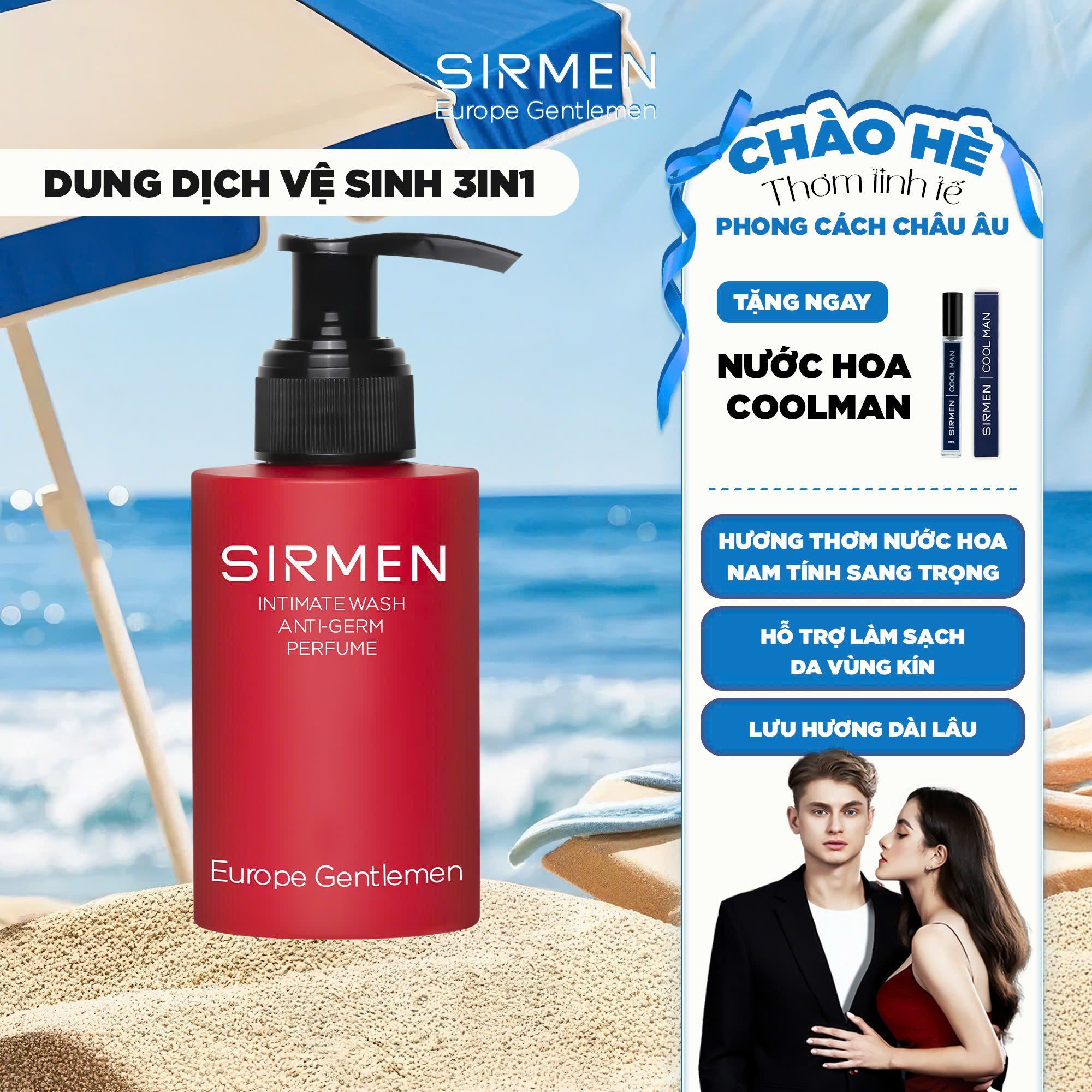 [CHE TÊN SẢN PHẨM] Dung dịch vệ sinh nam 3 in 1 SIRMEN Europe Gentlemen hương nước hoa nam tính quyến rũ cao cấp 100g 