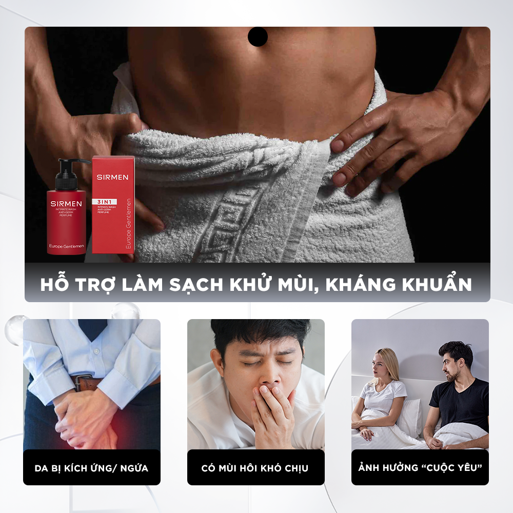  [CHE TÊN SẢN PHẨM] Dung dịch vệ sinh nam 3 in 1 SIRMEN Europe Gentlemen hương nước hoa nam tính quyến rũ cao cấp 100g 