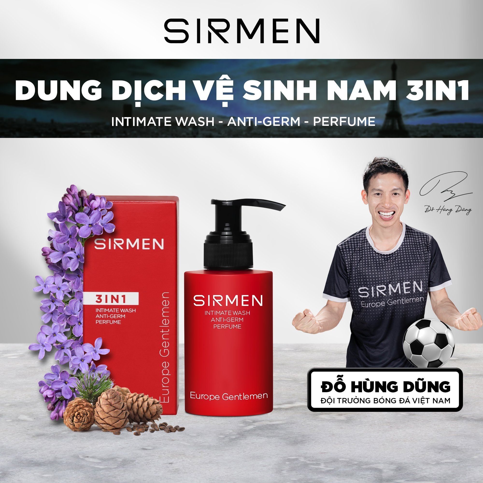 [CHE TÊN SẢN PHẨM] Dung dịch vệ sinh nam 3 in 1 SIRMEN Europe Gentlemen hương nước hoa châu Âu nam tính quyến rũ cao cấp 100g 