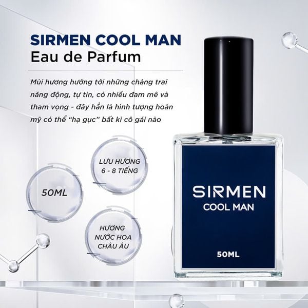  [Chai - 50ml] Nước hoa nam SIRMEN COOL MAN Eau de Parfum cao cấp chai thơm thanh mát, trẻ trung, năng động 