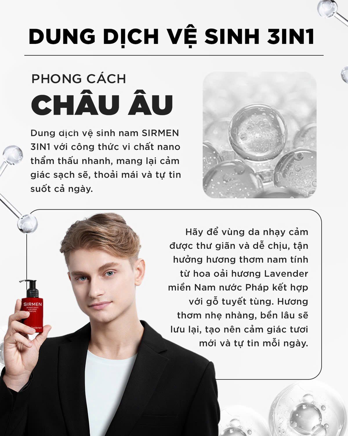  Bộ quà tặng cho nam VENICE EUROPE Sữa rửa mặt nam 2in1 100g Dầu gội nam 3in1 320g và Dung dịch vệ sinh nam 3in1 100g hương nước hoa SIRMEN Europe Gentlemen 