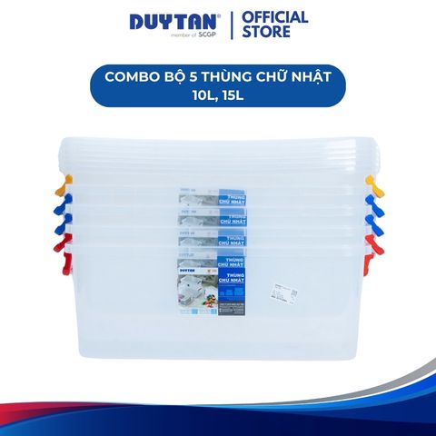 Combo 5 Thùng Chữ Nhật 10Lít, 15Lít DUY TÂN nhựa PP, thùng đựng thực phẩm, thùng đựng đồ đa năng