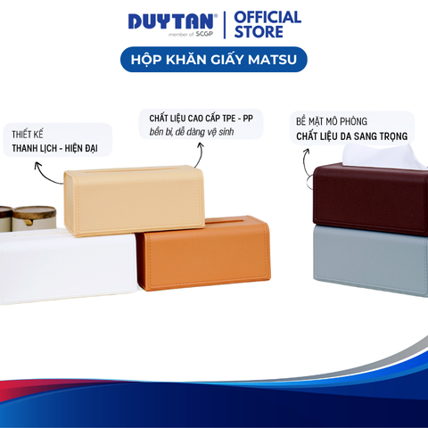 Hộp khăn giấy MATSU chất liệu nhựa TPE, PP, thiết kế giả da sang trọng, mùi hương hoa lài