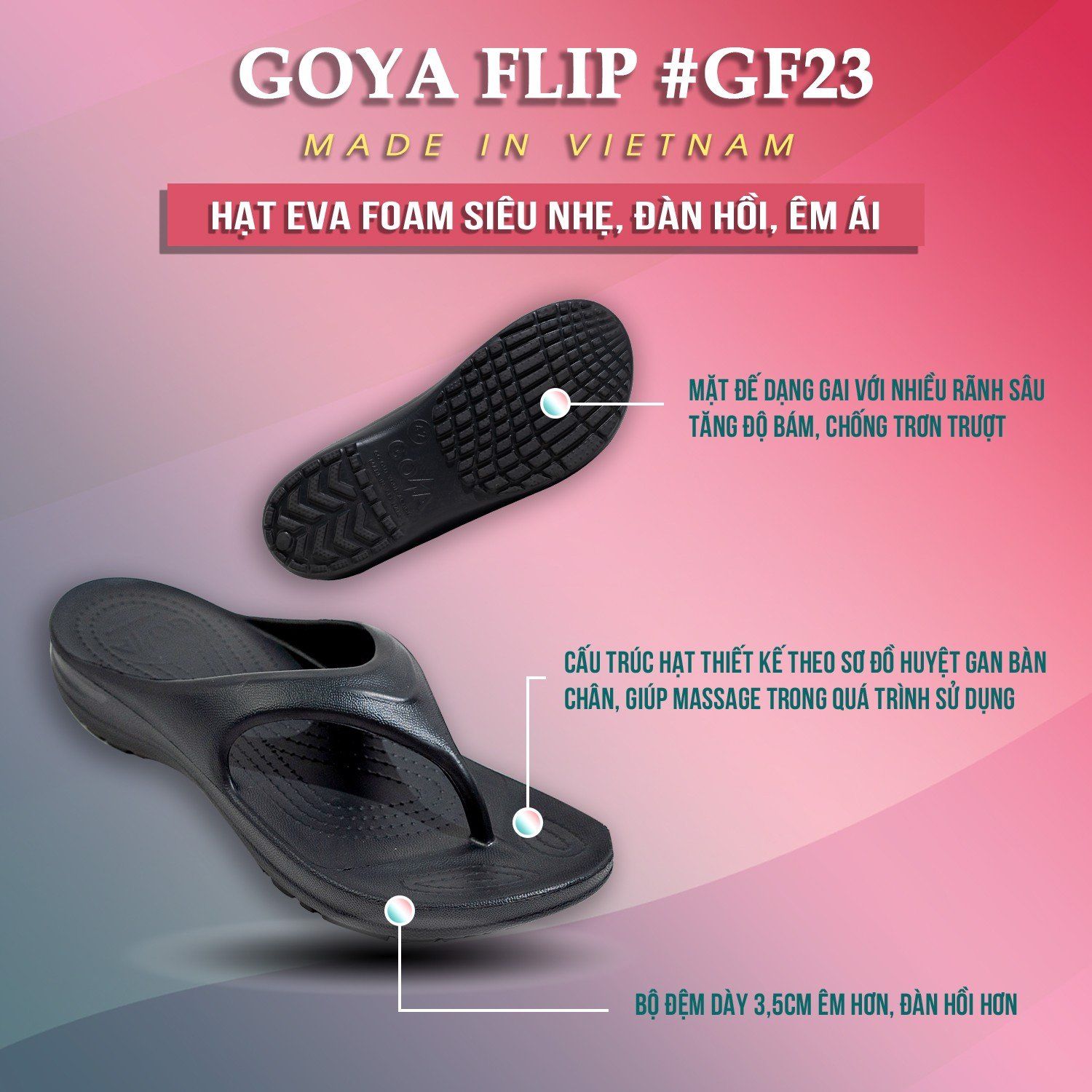 Dép Thể Thao Cao Cấp Goya Flip GF23 - Màu Đen 
