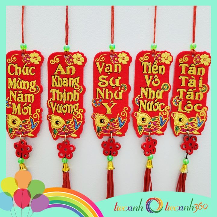  Set 5 phụ kiện nỉ nhung treo trang trí Tết (ngẫu nhiên) Mẫu  Cá 4 x 9 cm 