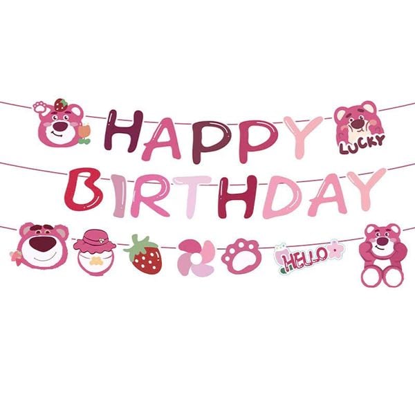  Dây chữ Happy Birthday hình gấu dâu 