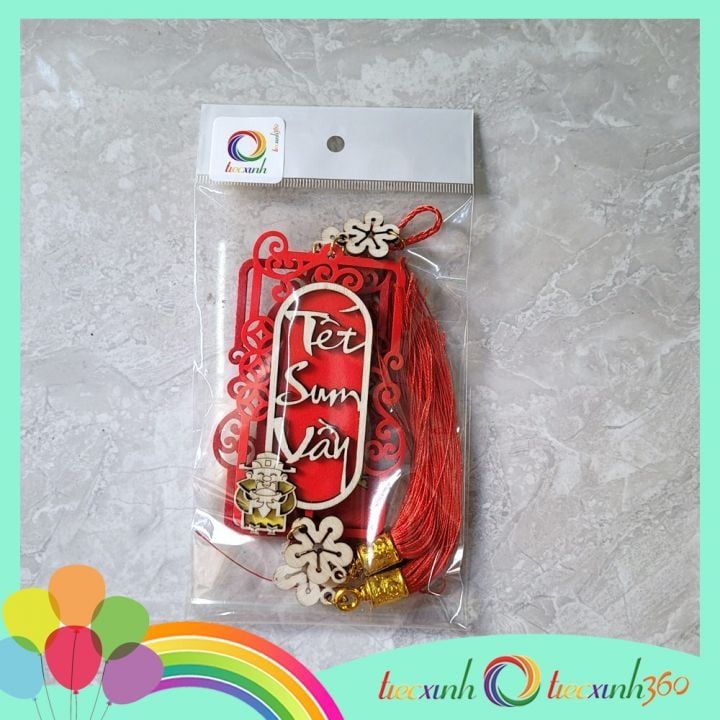  Set 2 phụ kiện treo trang trí Tết bằng gỗ viền nhung ( An Vui) 