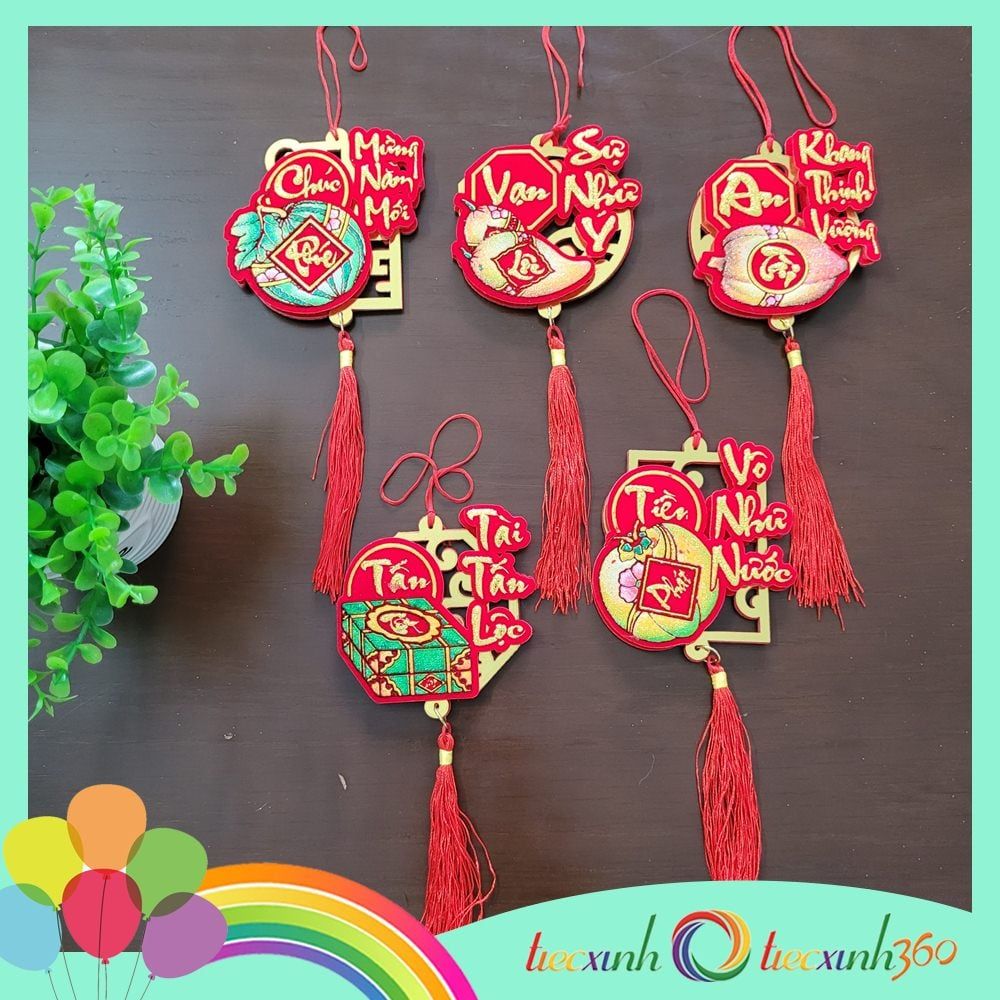  Set 5 phụ kiện nỉ nhung treo trang trí Tết (ngẫu nhiên) Mẫu ngũ quả - câu đối 