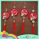  Set 2 phụ kiện treo trang trí Tết bằng gỗ viền nhung ( tết xuân) 