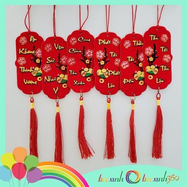  Set 6 tag nỉ nhung 2 mặt treo trang trí Tết 