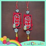  Set 2 phụ kiện treo trang trí Tết bằng gỗ viền nhung ( An Vui) 
