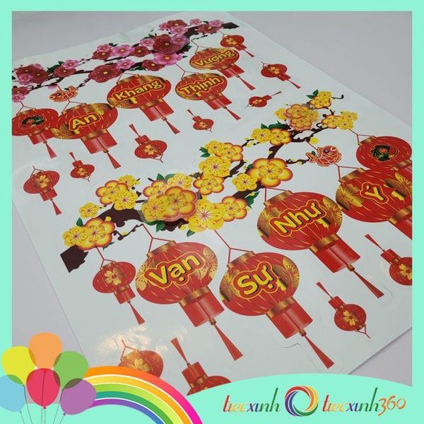  Decal trang trí Tết Xuân Năm mới ( Lồng đèn ngang) 