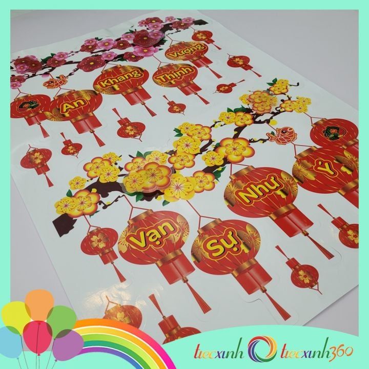  Decal trang trí Tết Xuân Năm mới ( Lồng đèn ngang) 