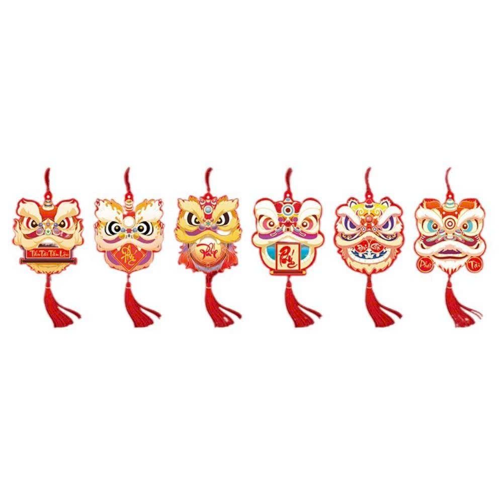  Set 6 tag giấy treo tết mẫu lân tròn 