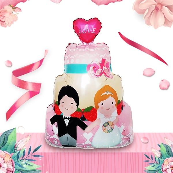  Bong bóng hình bánh kem wedding love 