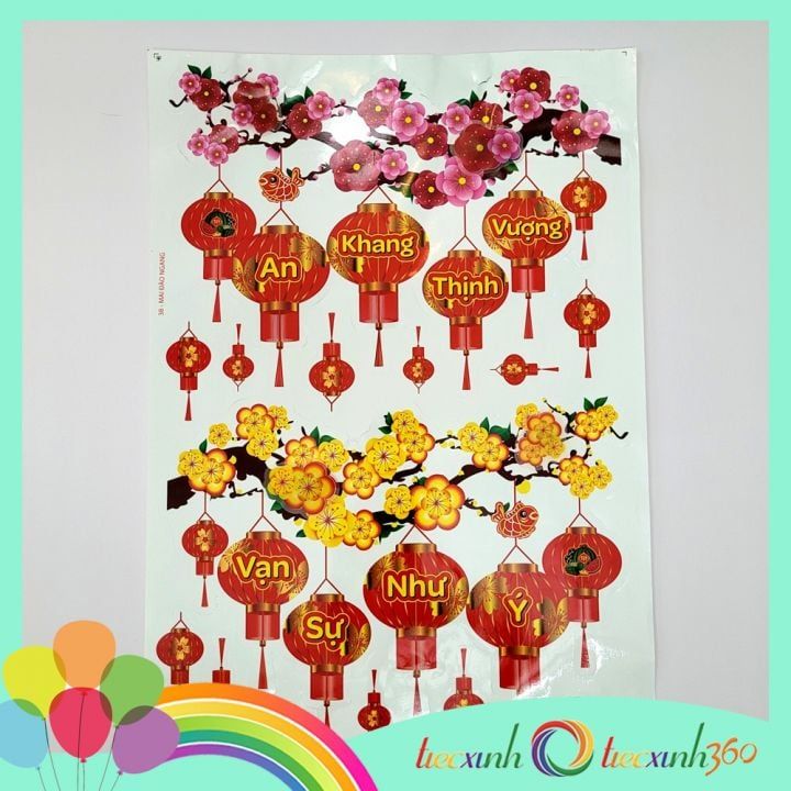  Decal trang trí Tết Xuân Năm mới ( Lồng đèn ngang) 