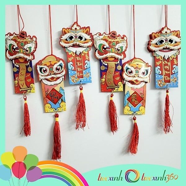  Set 6 lân giấy chúc Tết 2 mặt trang trí năm mới (mẫu ngẫu nhiên) 