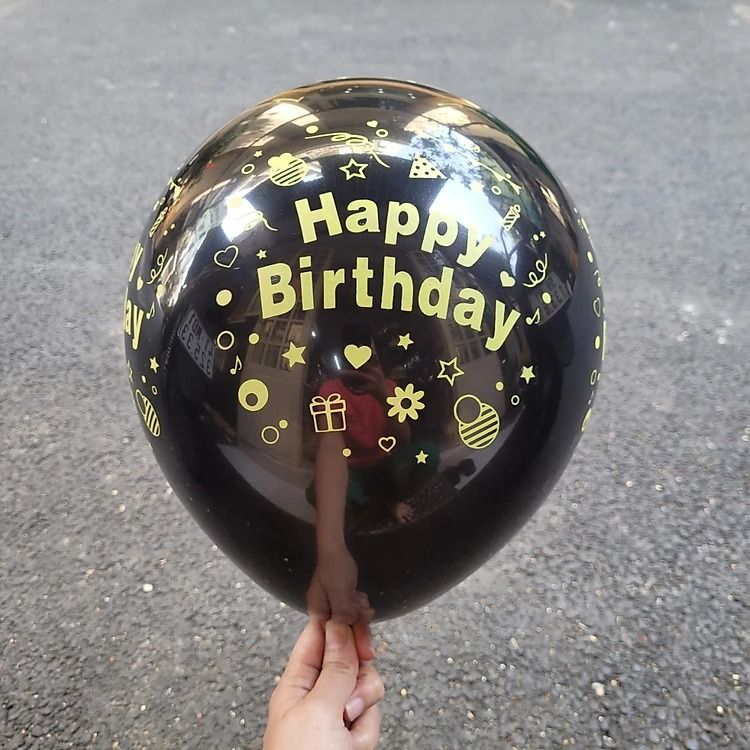  10 bong bóng trang trí in Happy Birthday - màu đen 