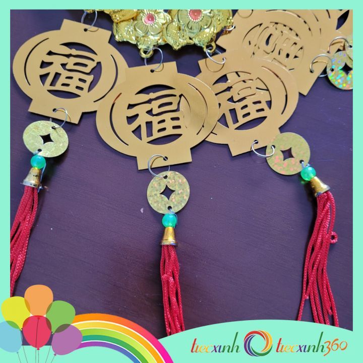  Set 5 dây treo trang trí Tết mẫu lồng đèn chữ Phúc màu vàng lá kẻm 