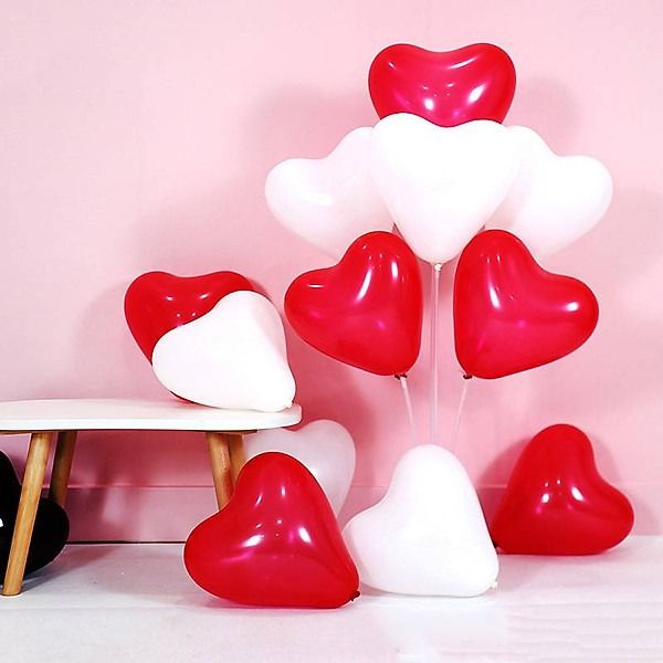  Bong bóng cao su hình trái tim mix đỏ - trắng 