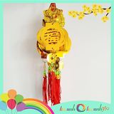  Set 5 dây treo trang trí Tết mẫu lồng đèn chữ Phúc màu vàng lá kẻm 